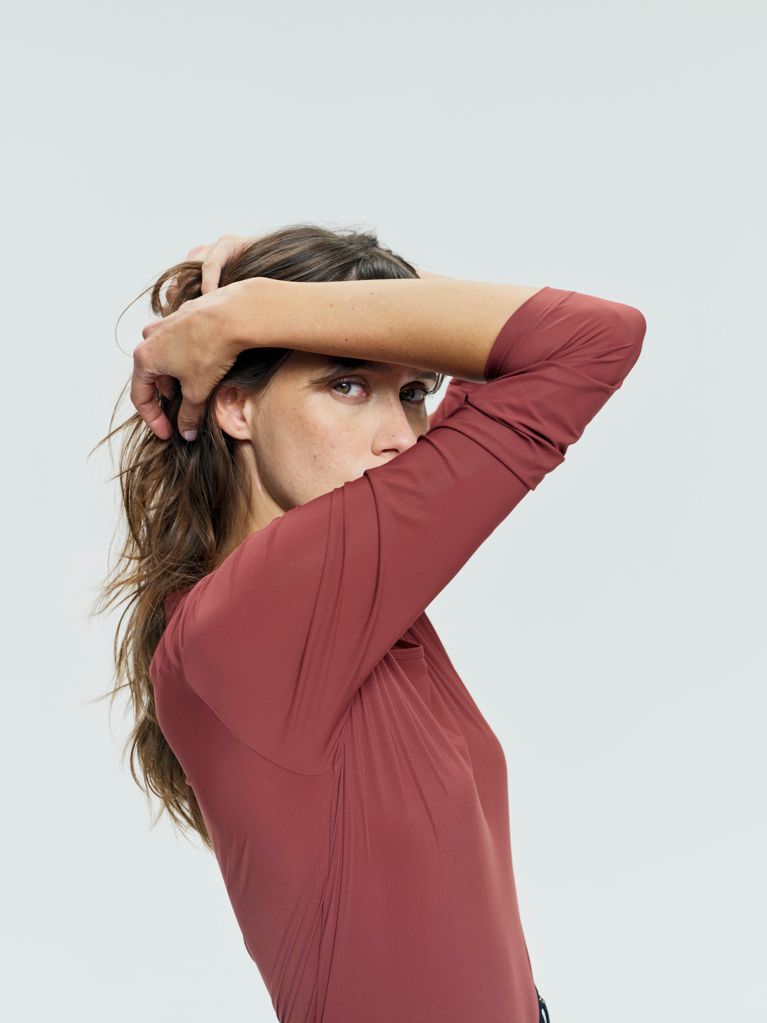 Betty Long Sleeve Technical Top in Burnt Red