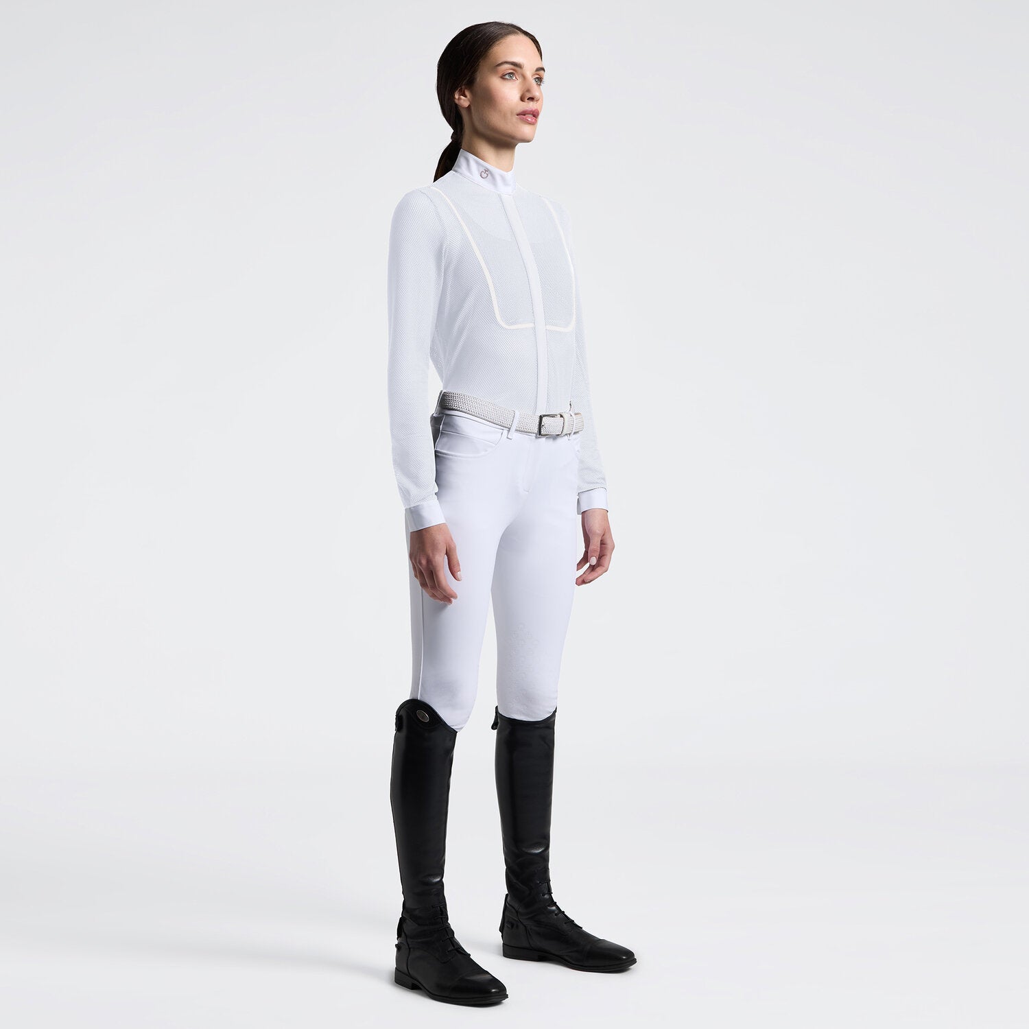 Perforated Long Sleeve Show Shirt in White