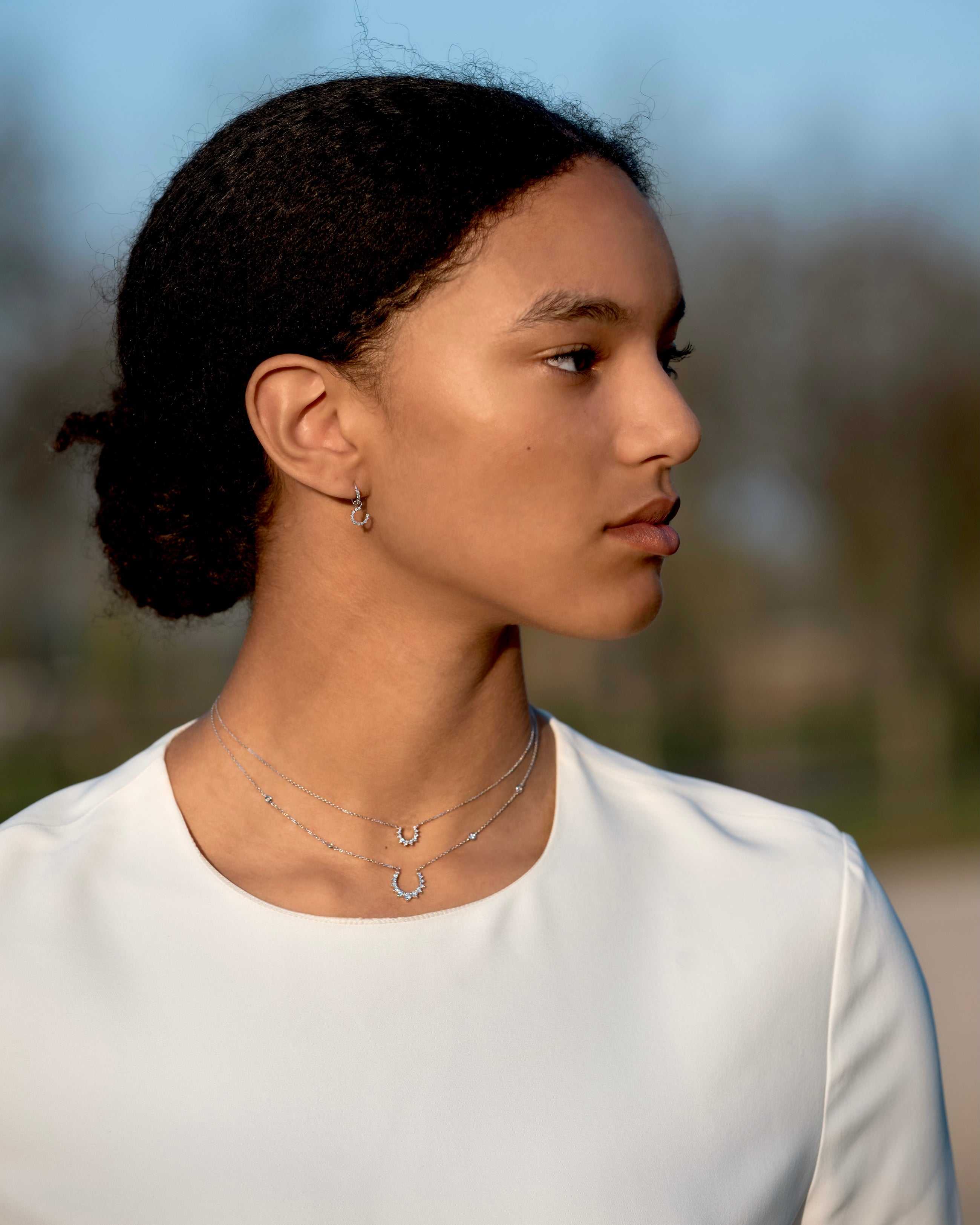 Double Confidence Necklace in 18k White Gold with White Diamonds