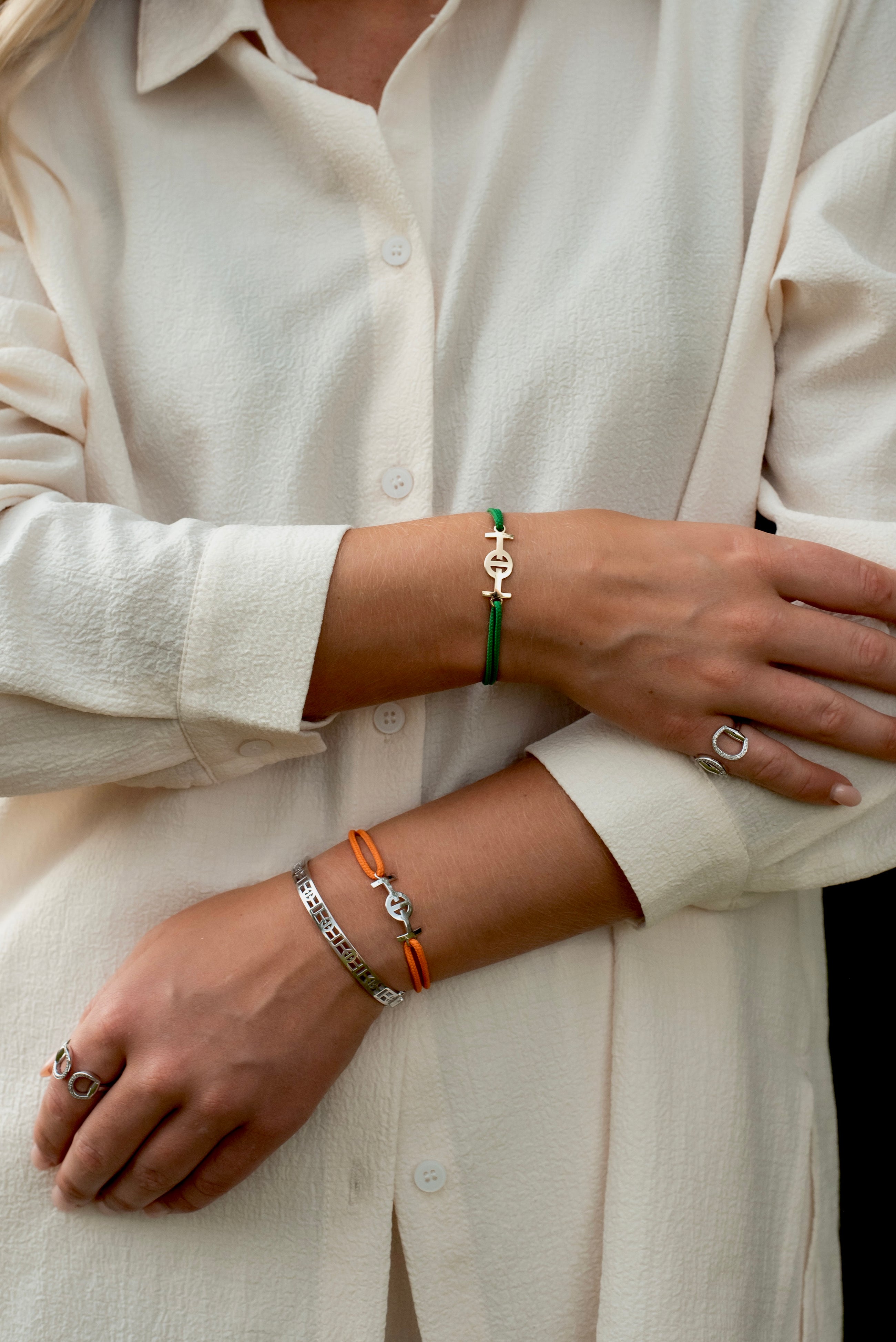 Challenge Orange Cord Bracelet in Silver