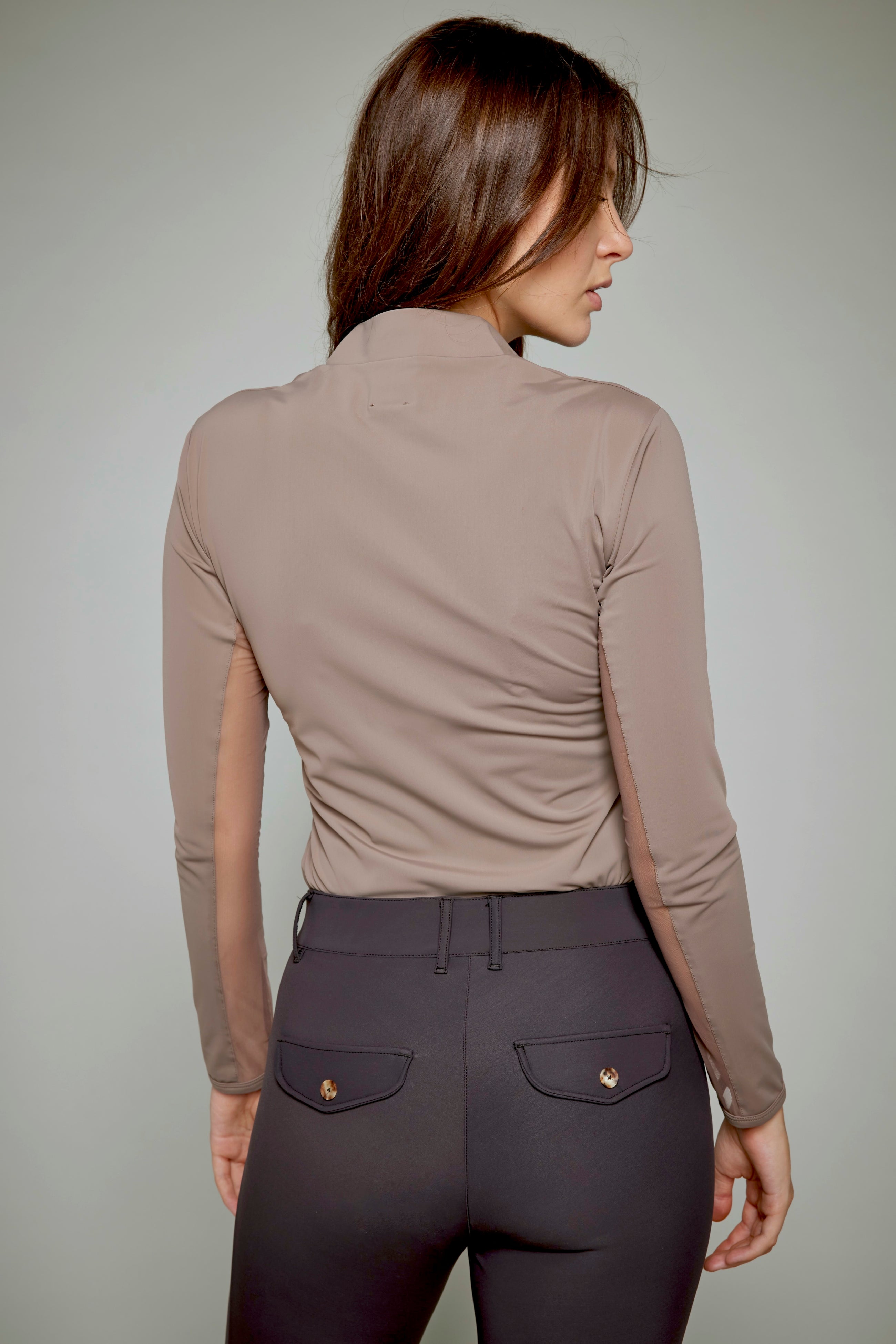 Indie New Long Sleeve Riding Top in Taupe