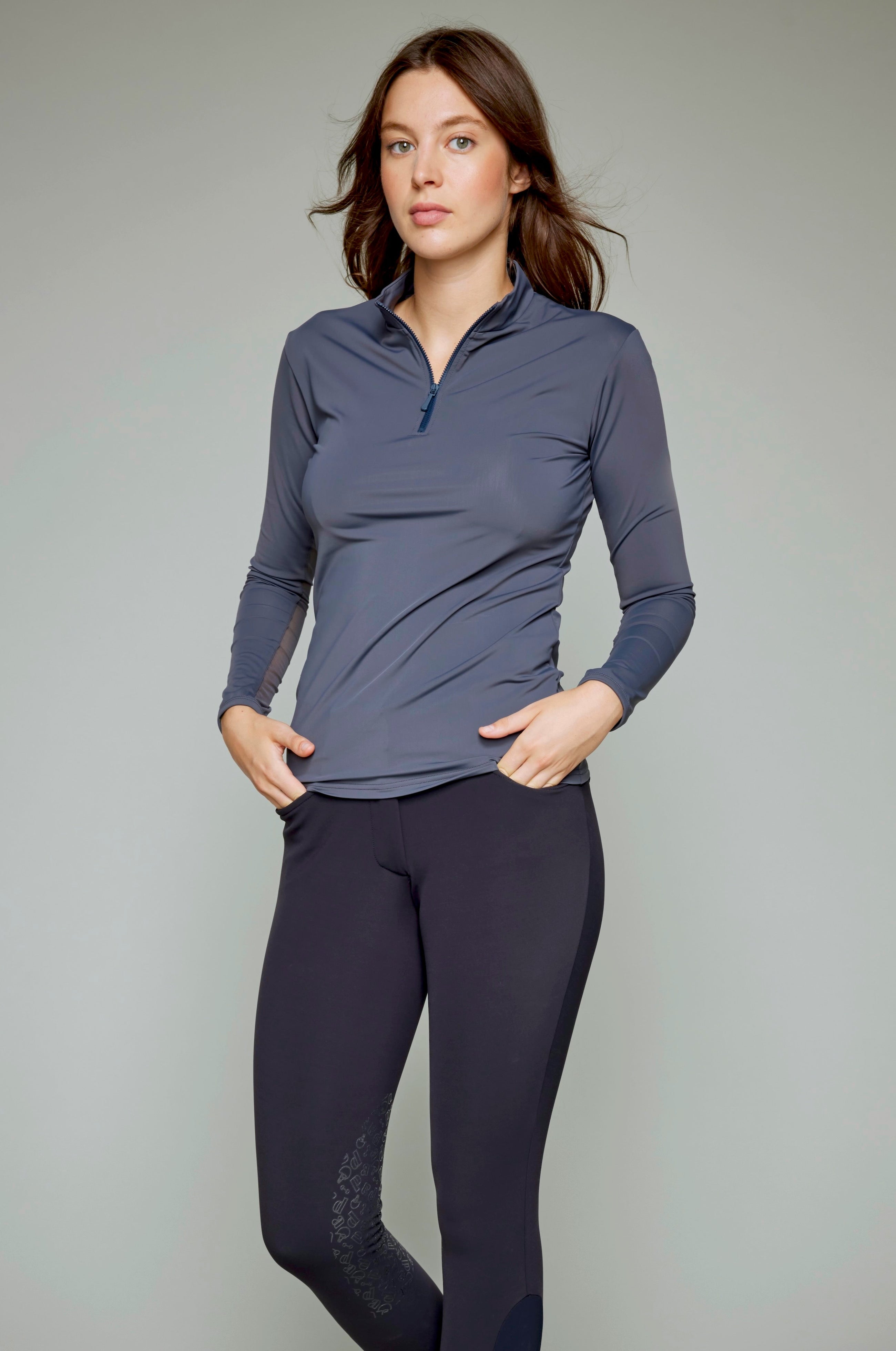 Indie New Long Sleeve Riding Top in Grey