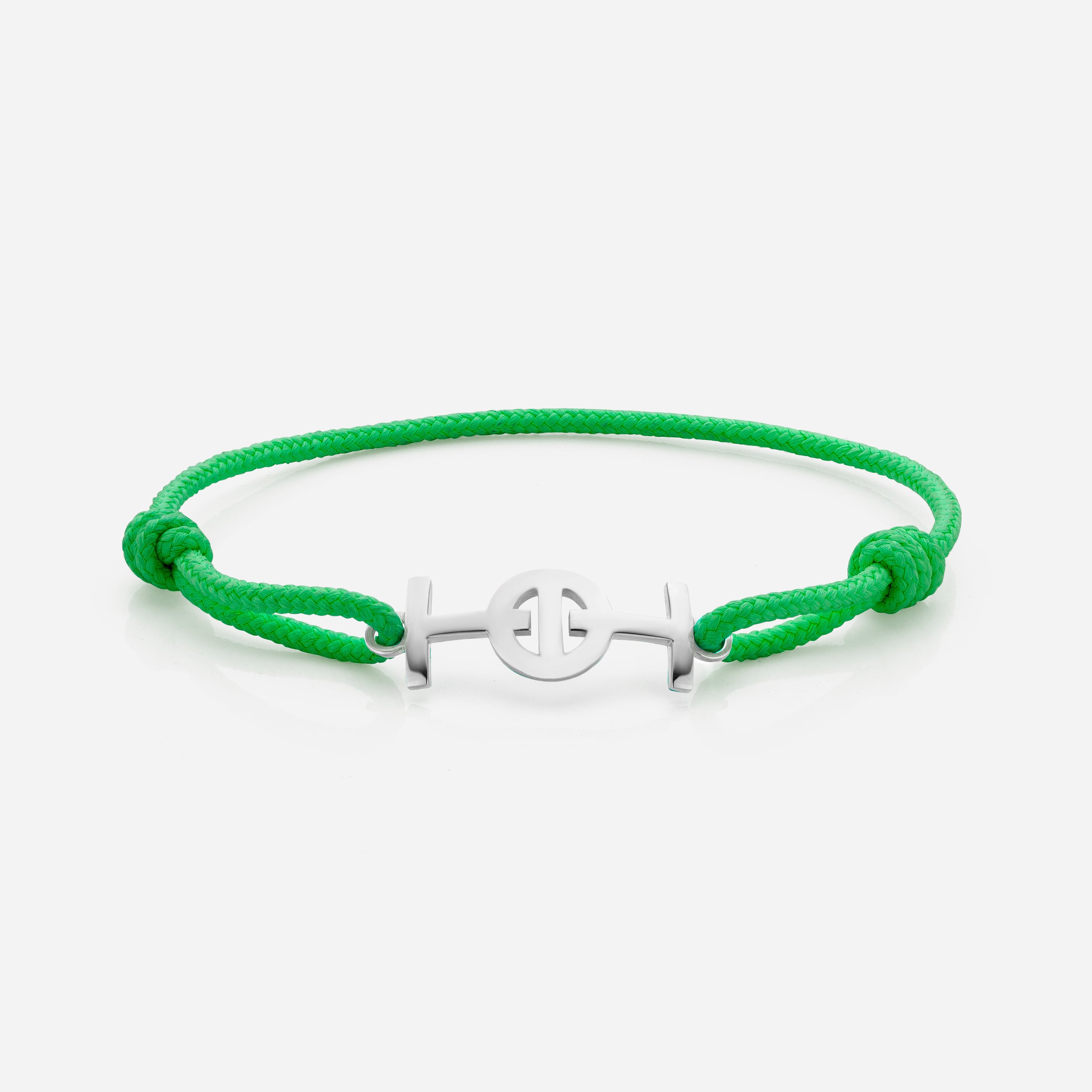 Challenge Green Cord Bracelet in Silver