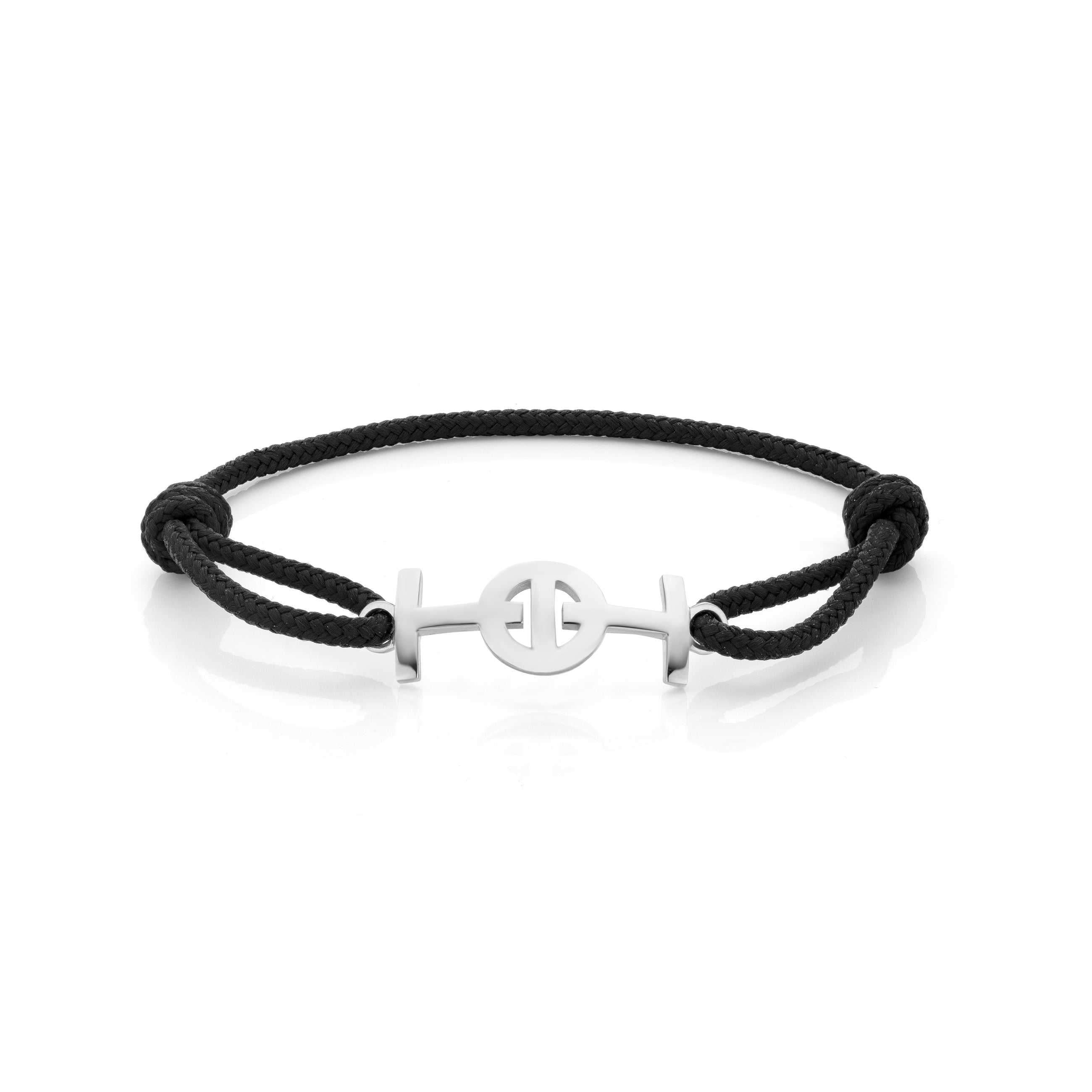 Challenge Black Cord Bracelet in Silver