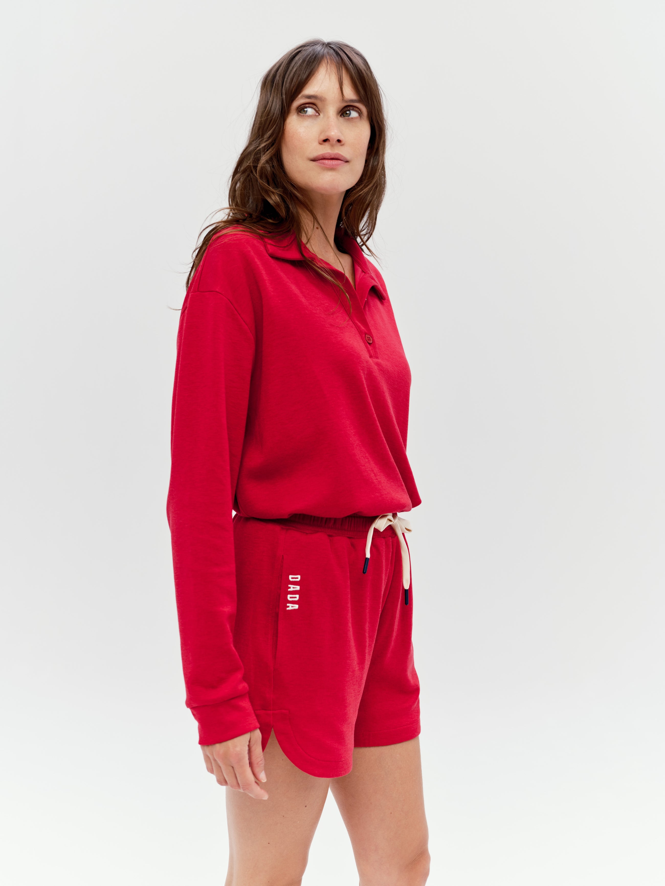 Valou Long Sleeve Polo in Cherry Red