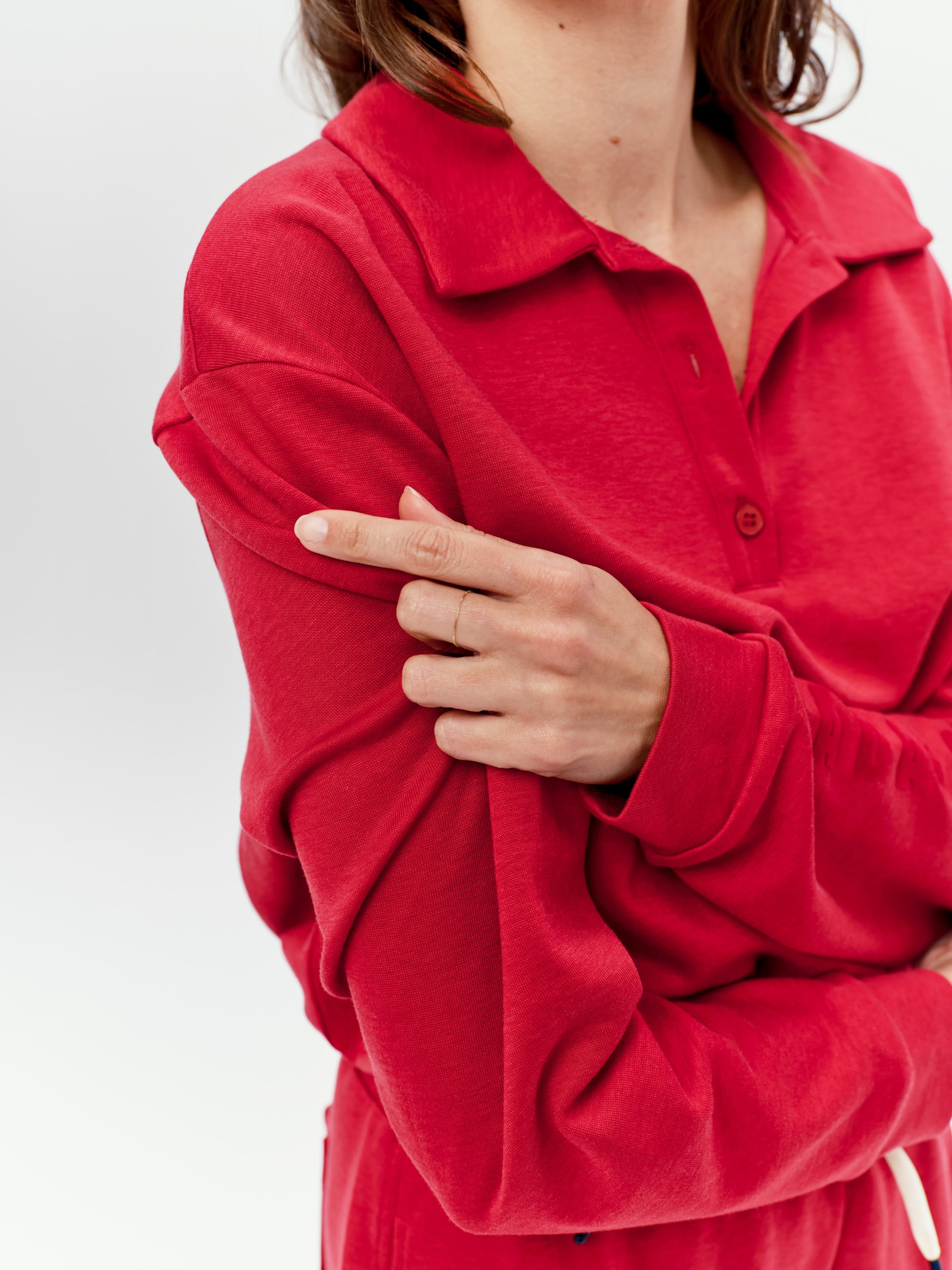 Valou Long Sleeve Polo in Cherry Red