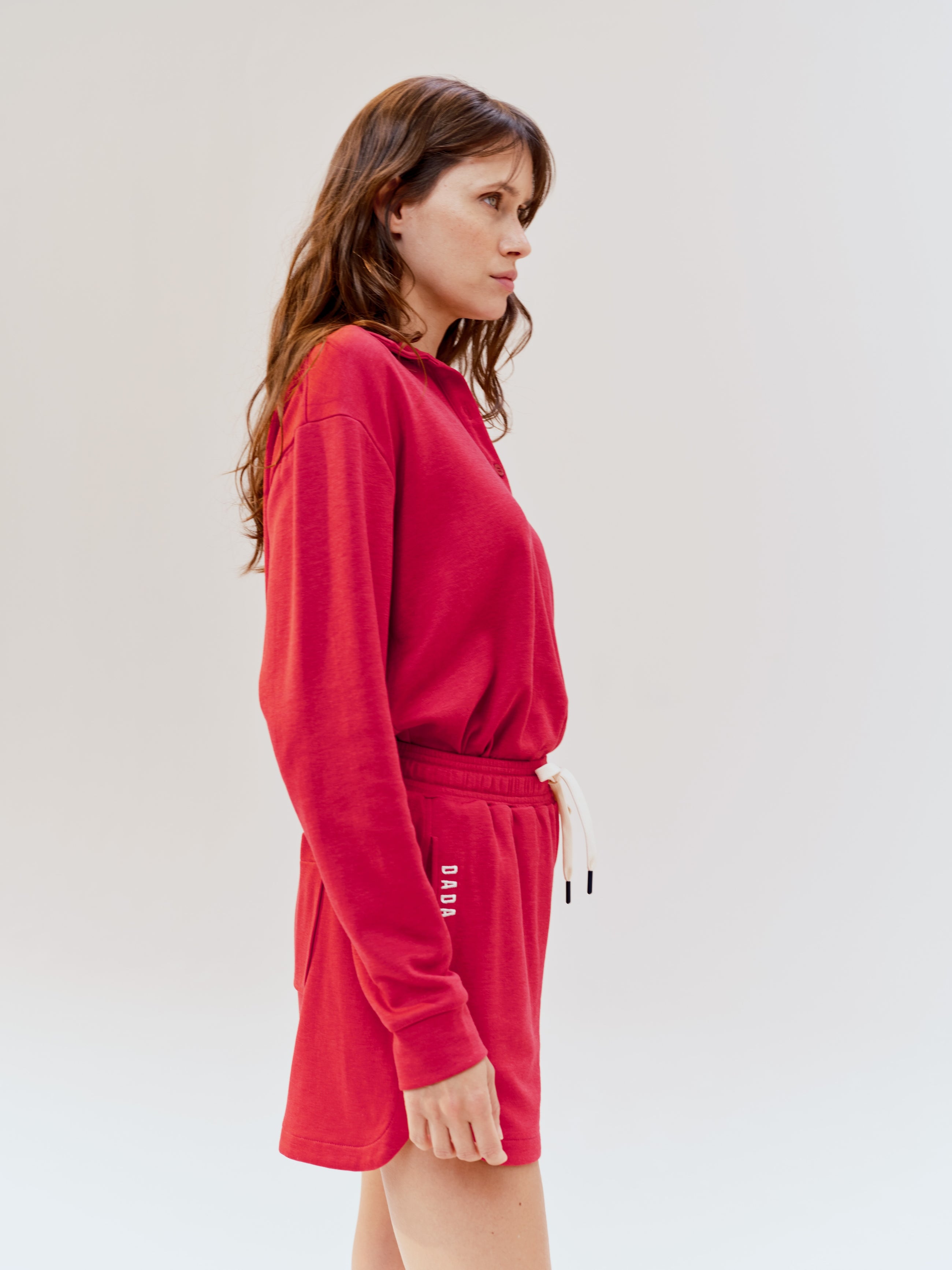 Valou Long Sleeve Polo in Cherry Red