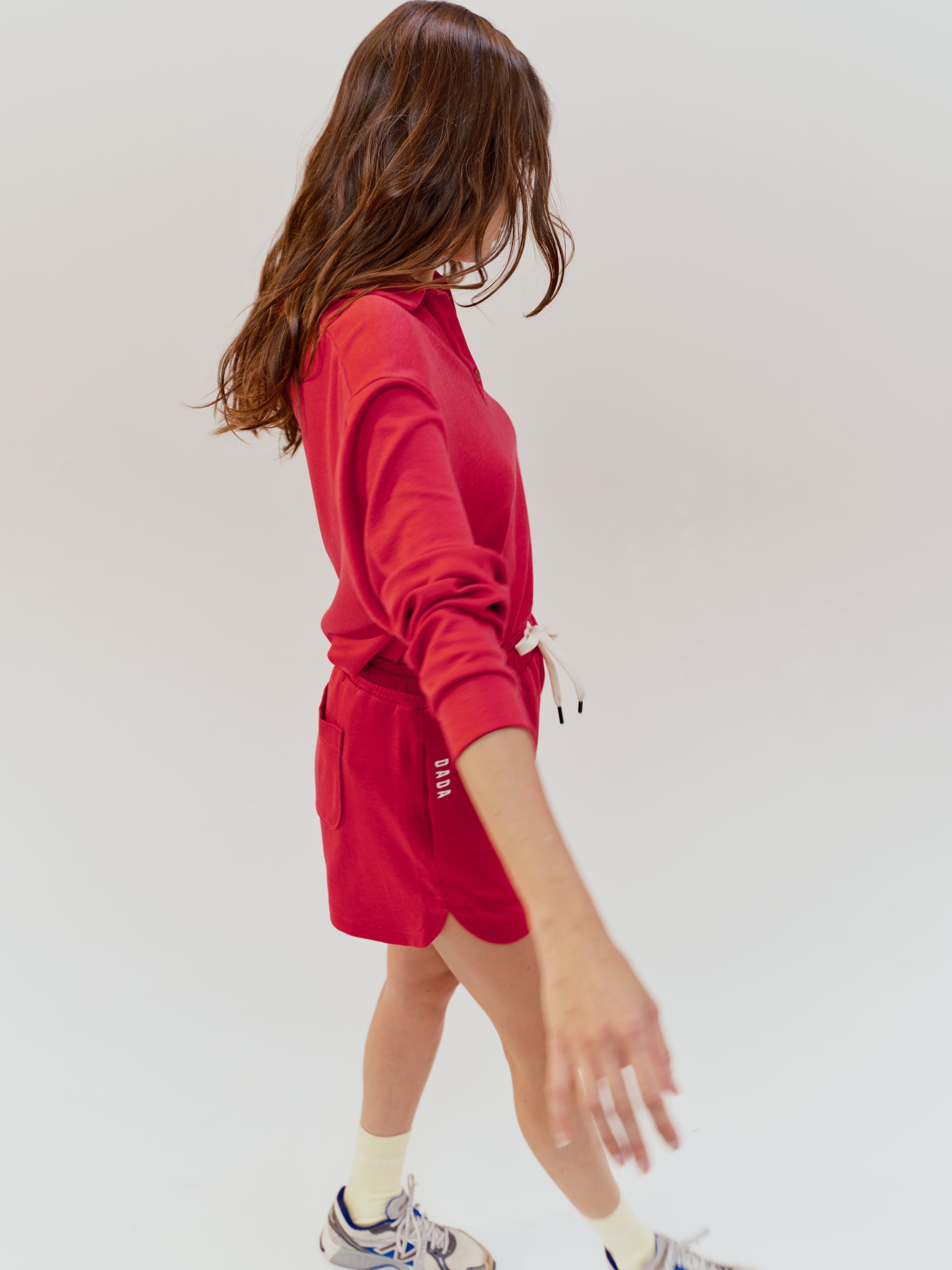 Valou Long Sleeve Polo in Cherry Red