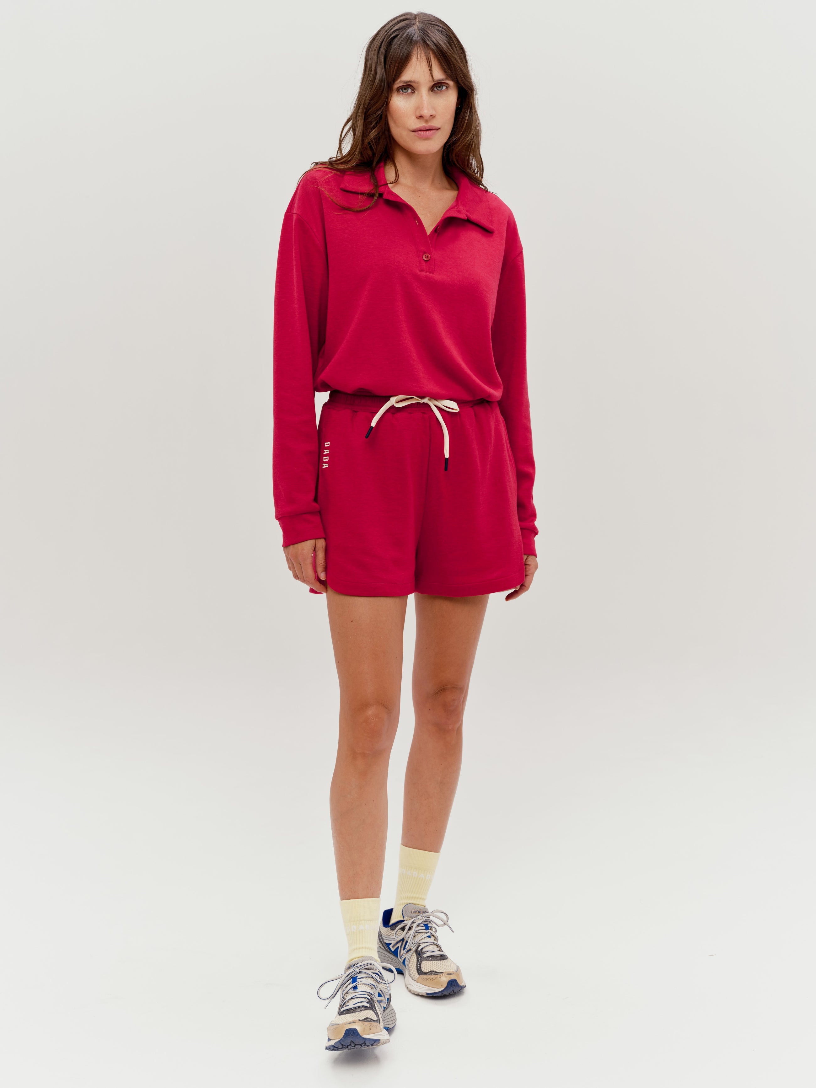 Valou Long Sleeve Polo in Cherry Red