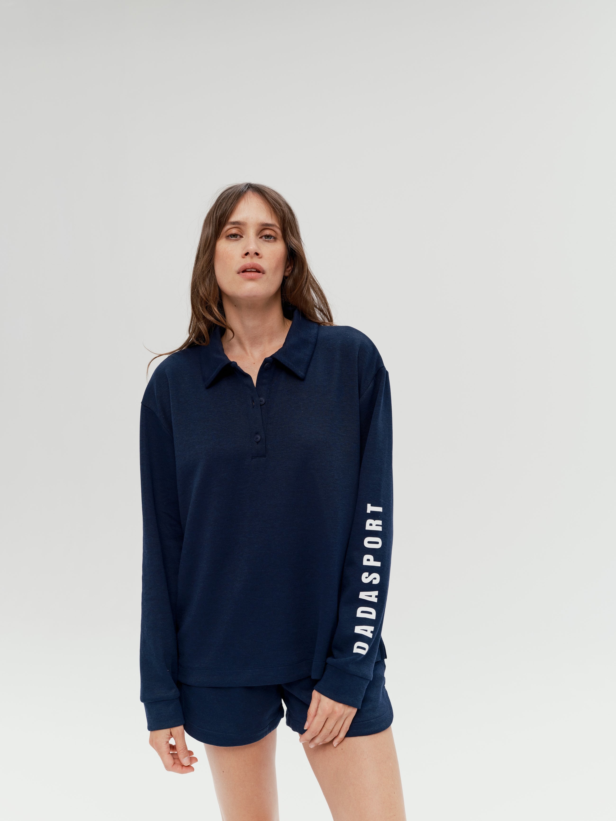 Valou Long Sleeve Polo in Marine