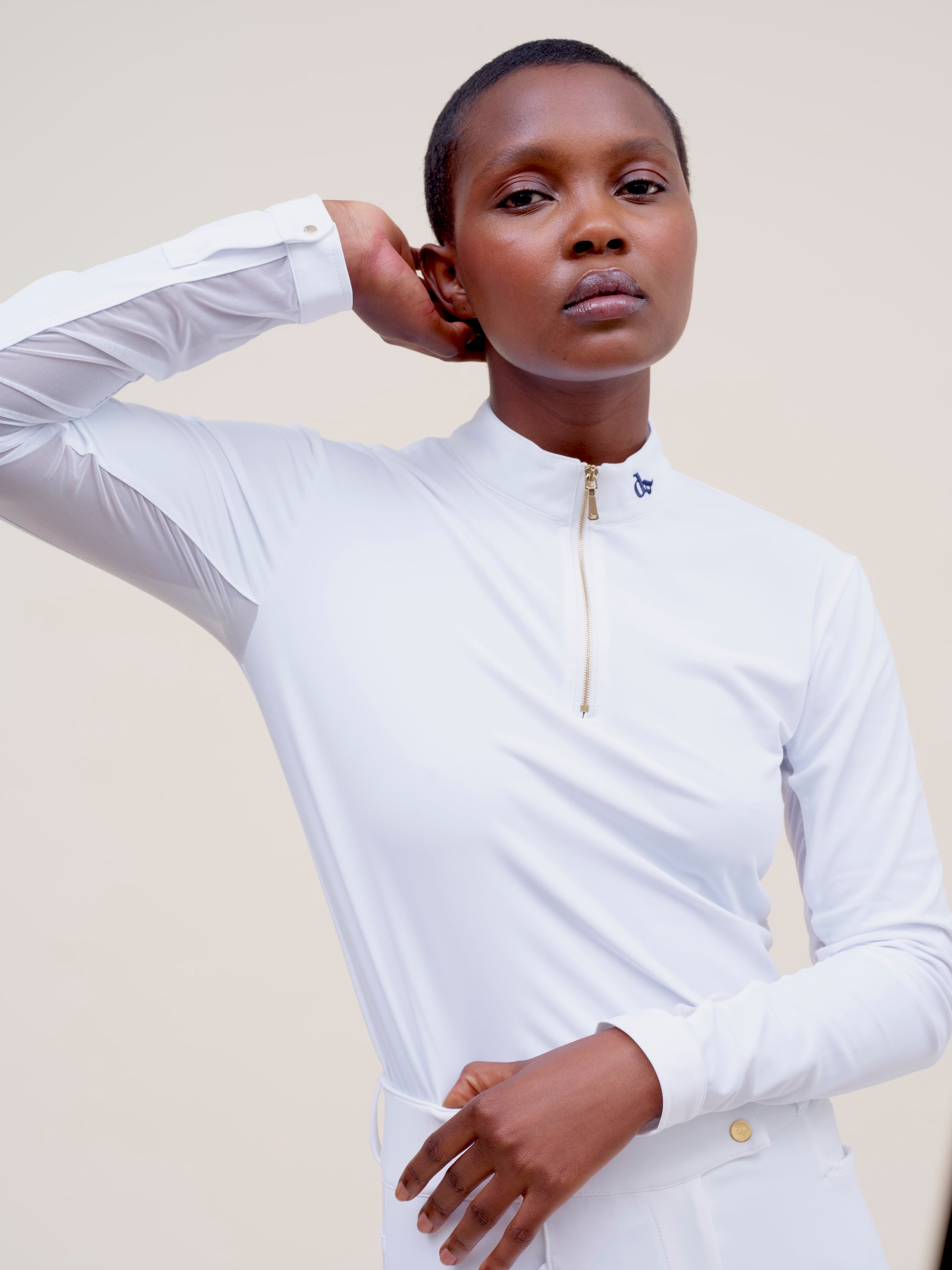 Pablito Long Sleeve Riding Top in Micro-perforated White