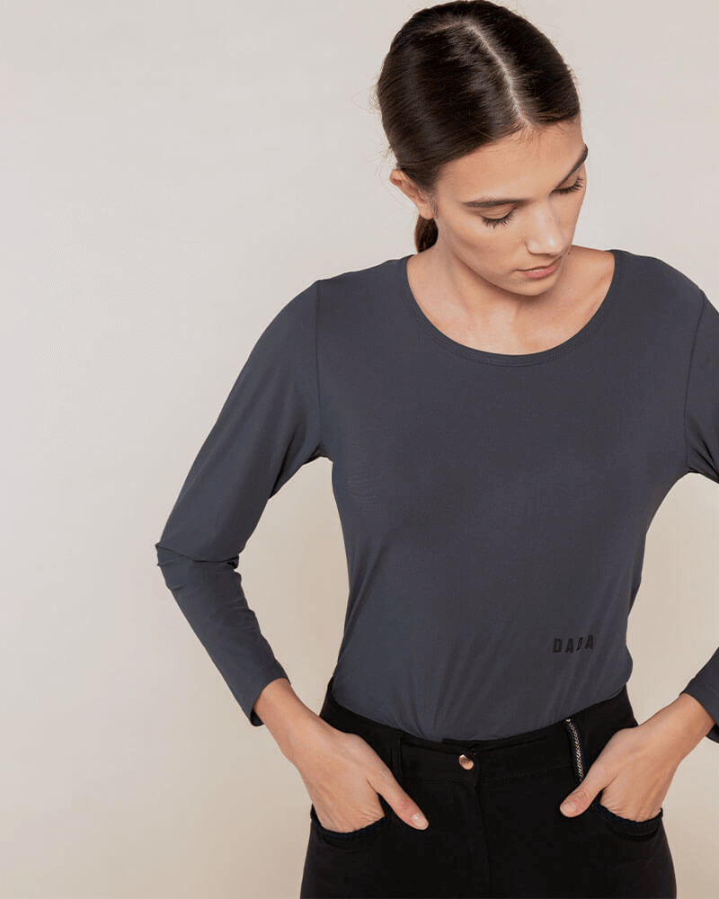 Betty Long Sleeve Technical Top in Dark Grey
