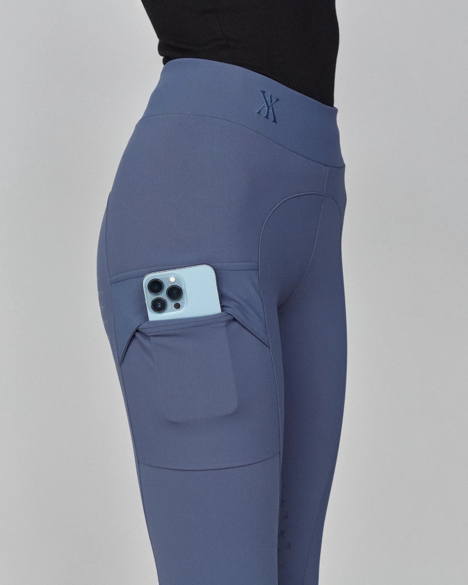 Compression Pull-On Riding Breeches in Slate Blue