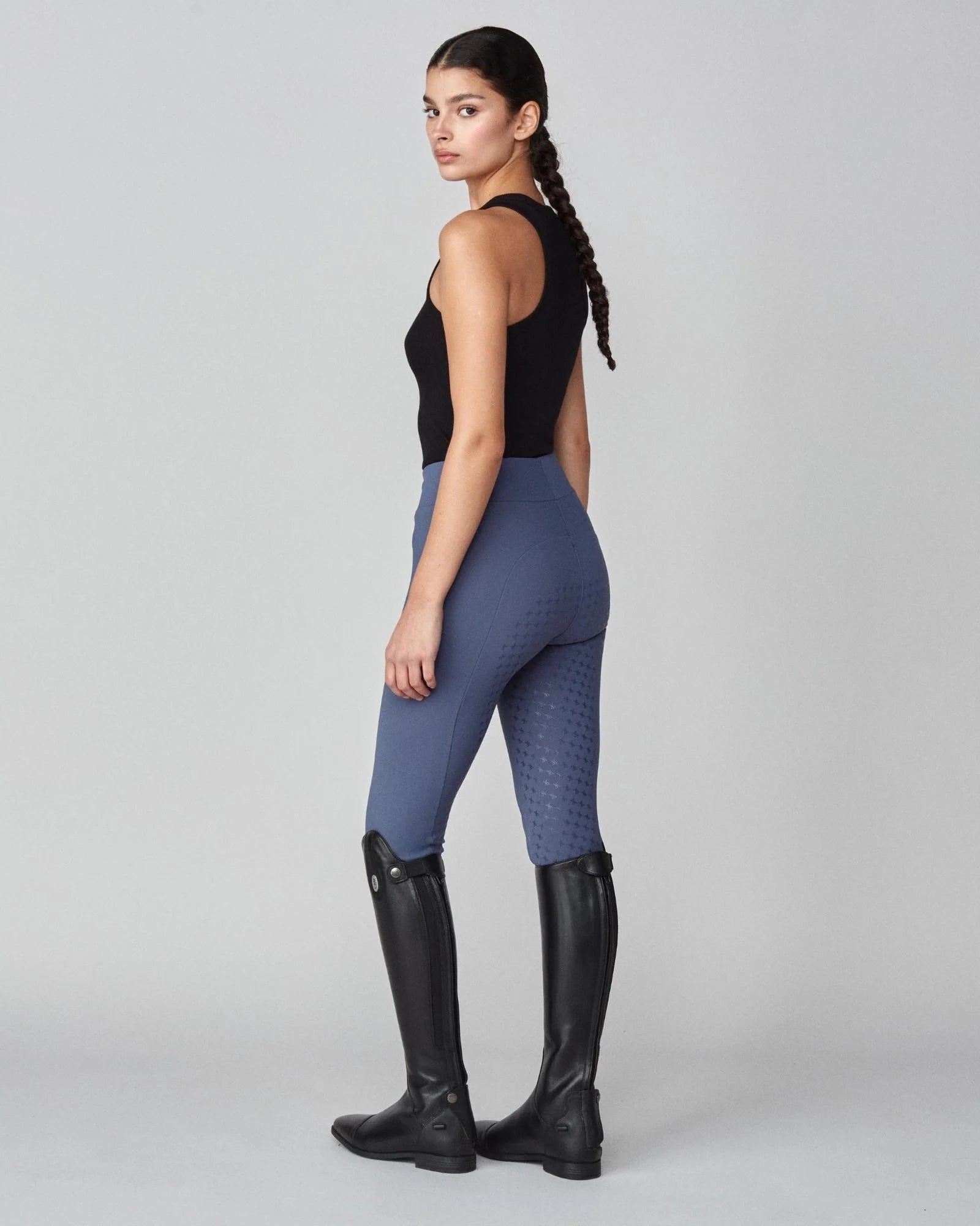 Compression Pull-On Riding Breeches in Slate Blue