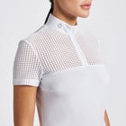Perforated Jacquard Zip Short Sleeve Show Shirt in White