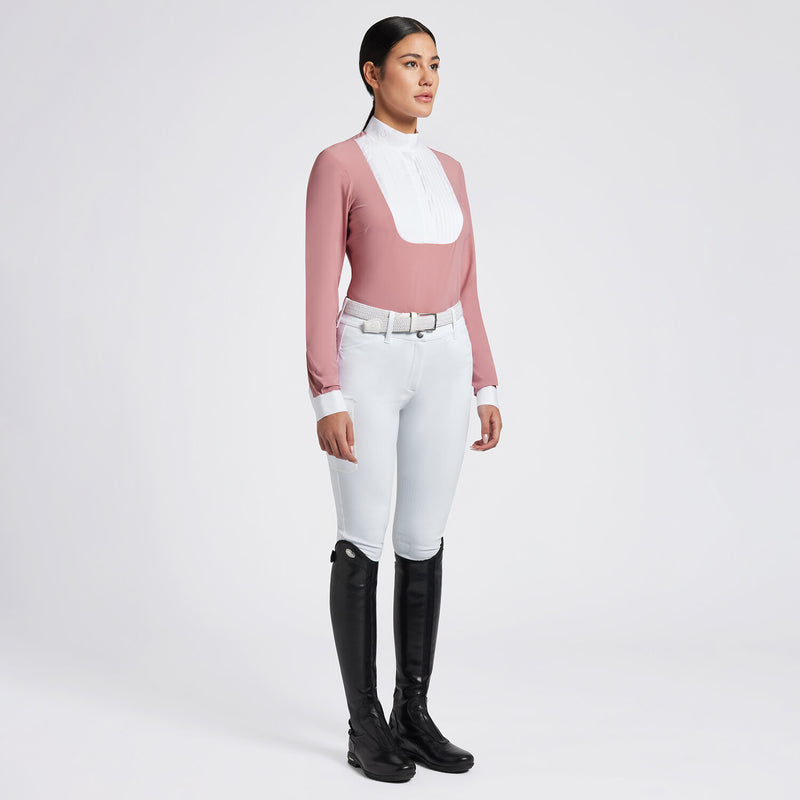 Pleated Bib Long Sleeve Show Shirt in Dusty Rose