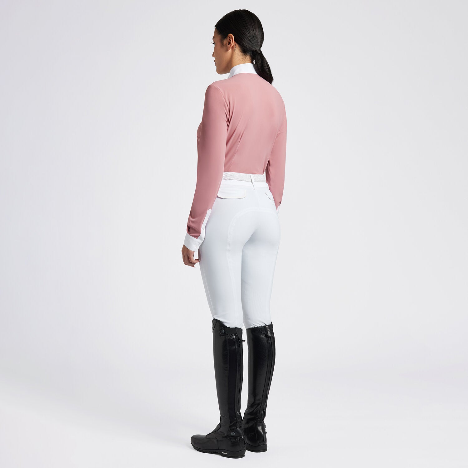 Pleated Bib Long Sleeve Show Shirt in Dusty Rose