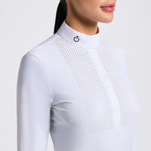Heat-Sealed Perforated Bib Long Sleeve Show Shirt in White