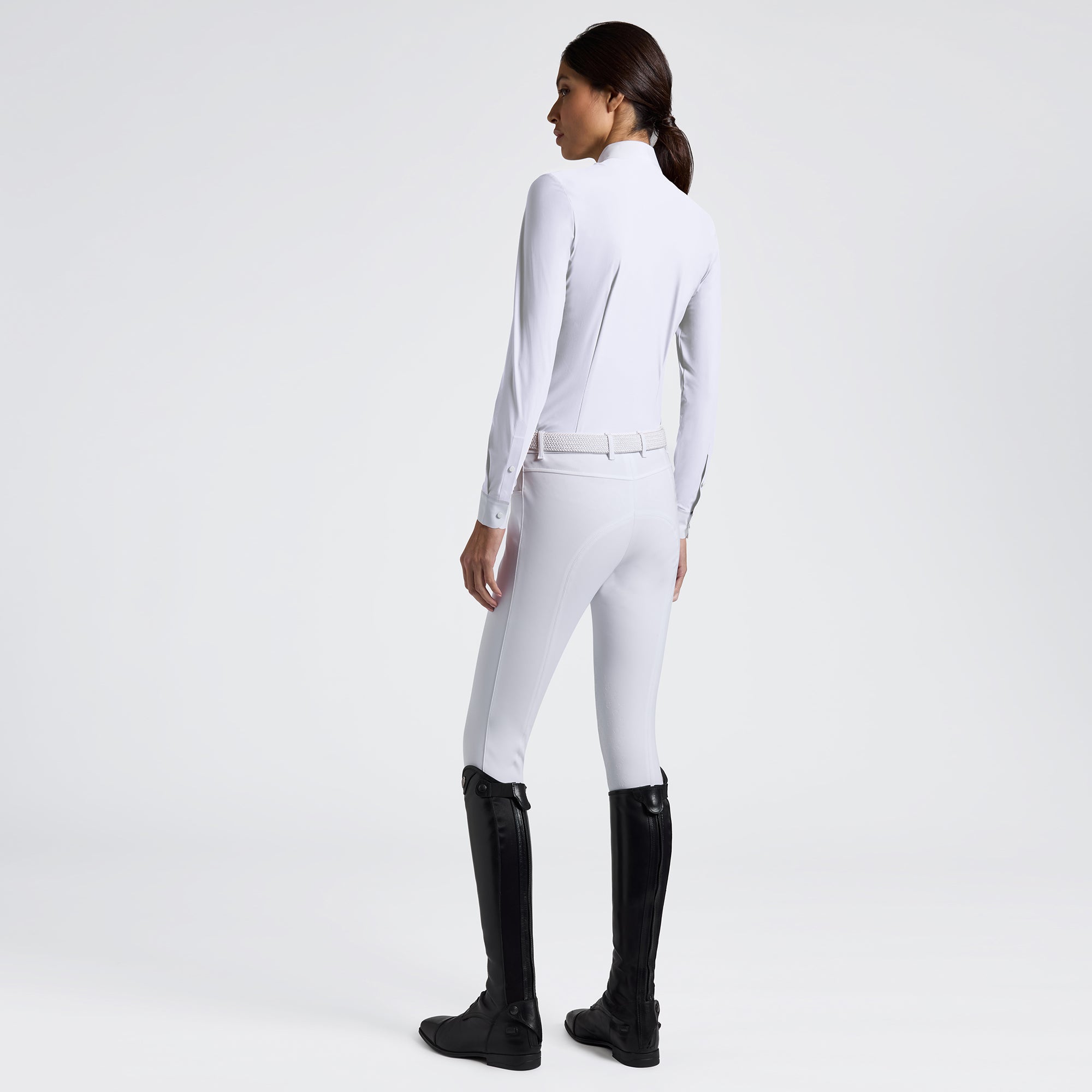 Heat-Sealed Bib Long Sleeve Show Shirt in White