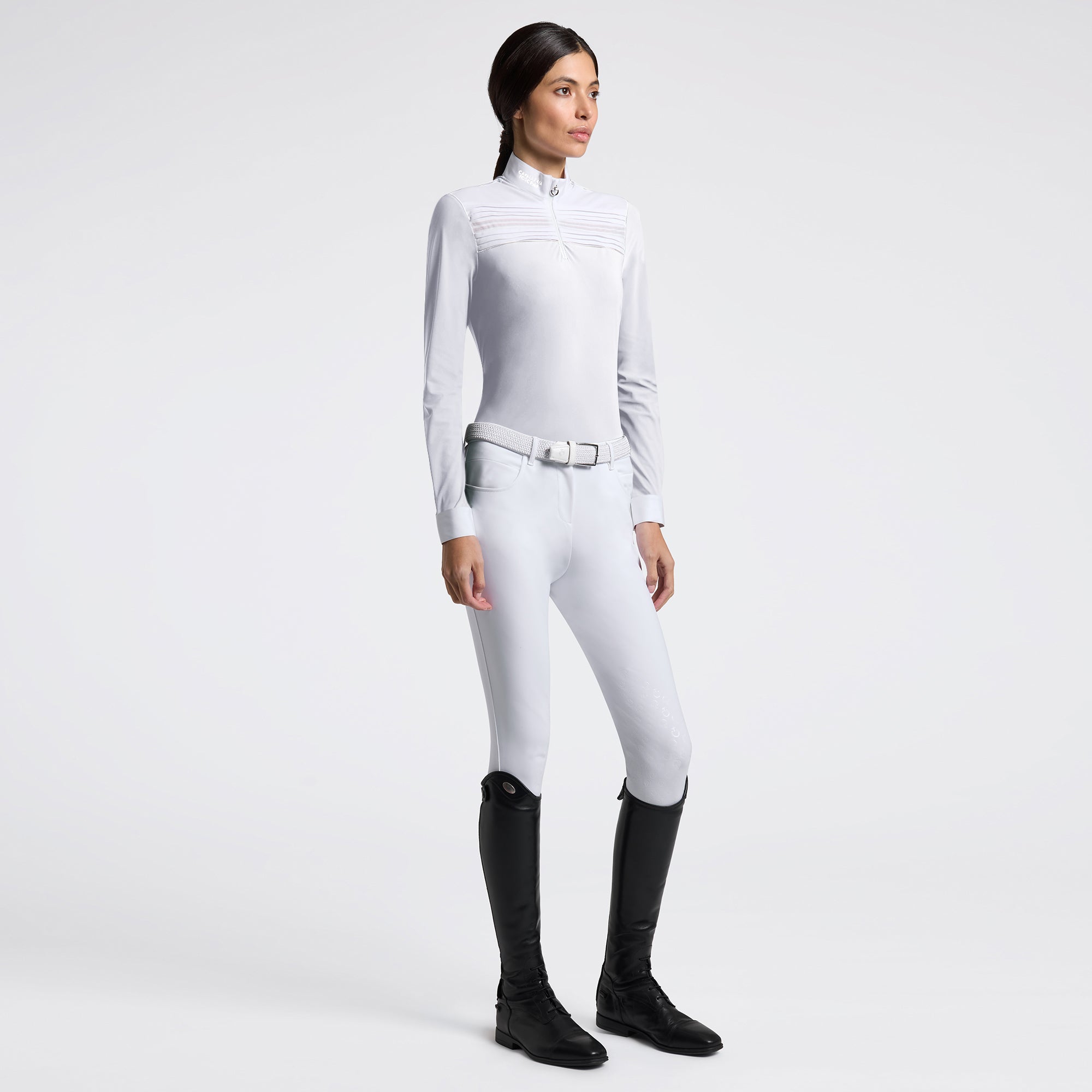 Pleated Long Sleeve Show Shirt in White