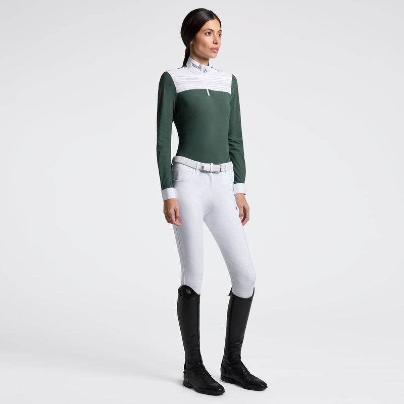 Pleated Long Sleeve Show Shirt in Dark Green