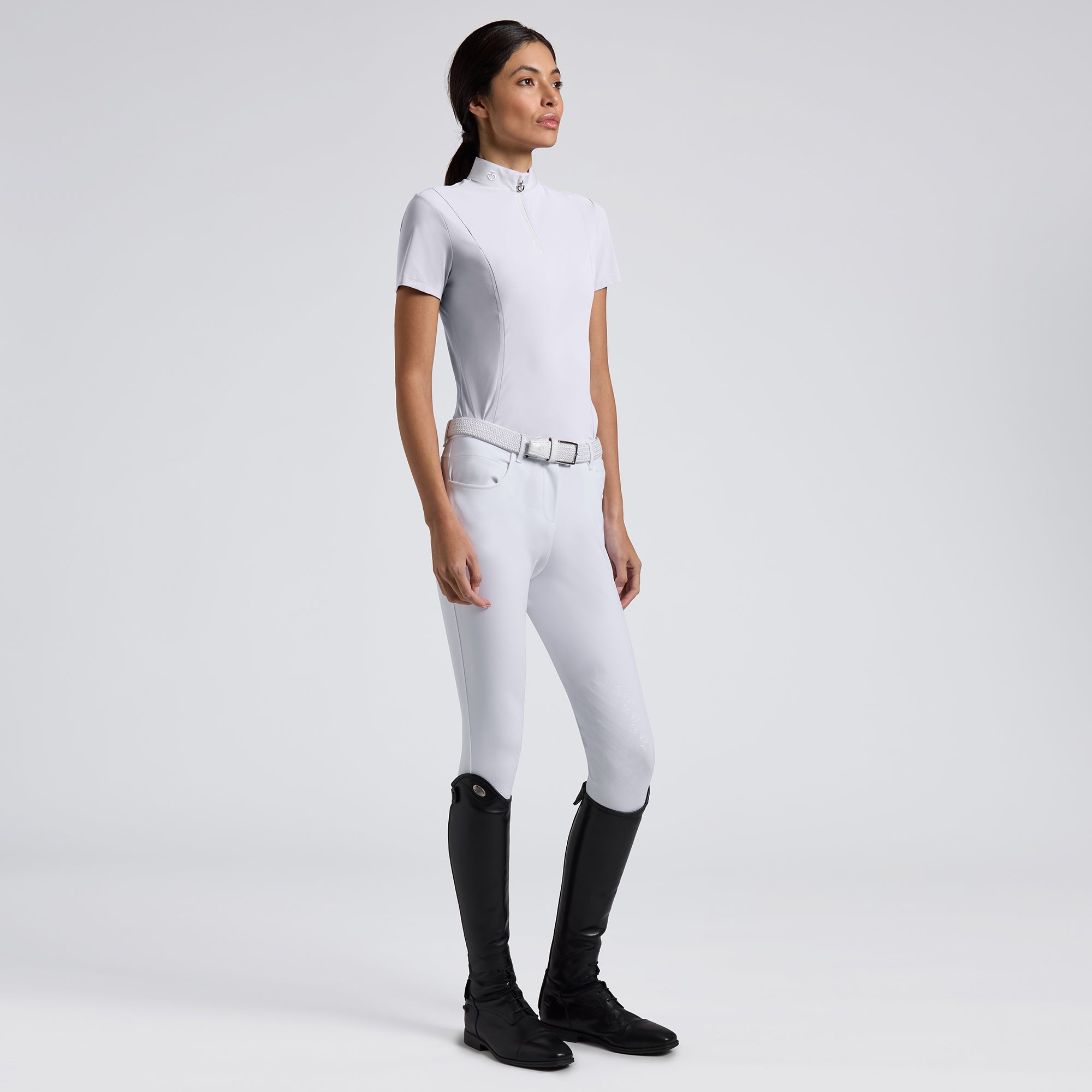 Jersey Mesh Inserts Short Sleeve Show Shirt in White