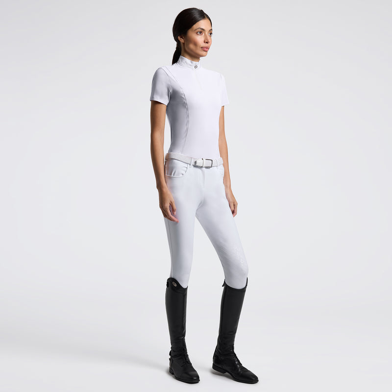 Jersey Mesh Inserts Short Sleeve Show Shirt in White