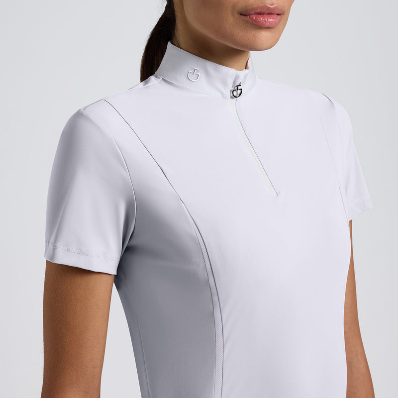 Jersey Mesh Inserts Short Sleeve Show Shirt in White