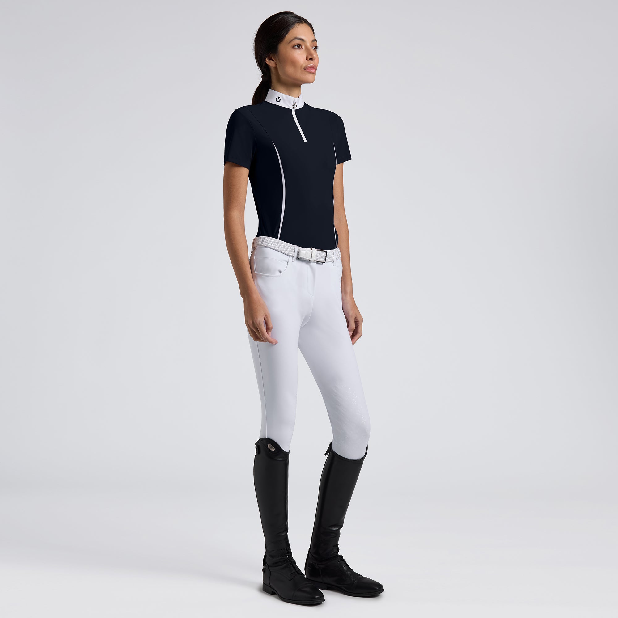 Jersey Mesh Inserts Short Sleeve Show Shirt in Navy