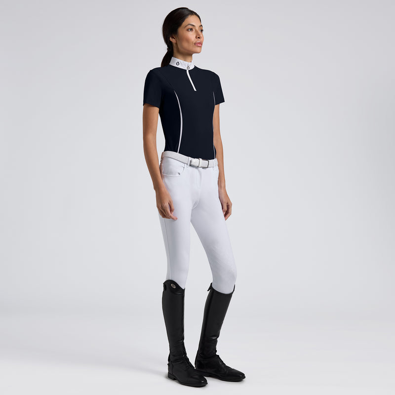 Jersey Mesh Inserts Short Sleeve Show Shirt in Navy
