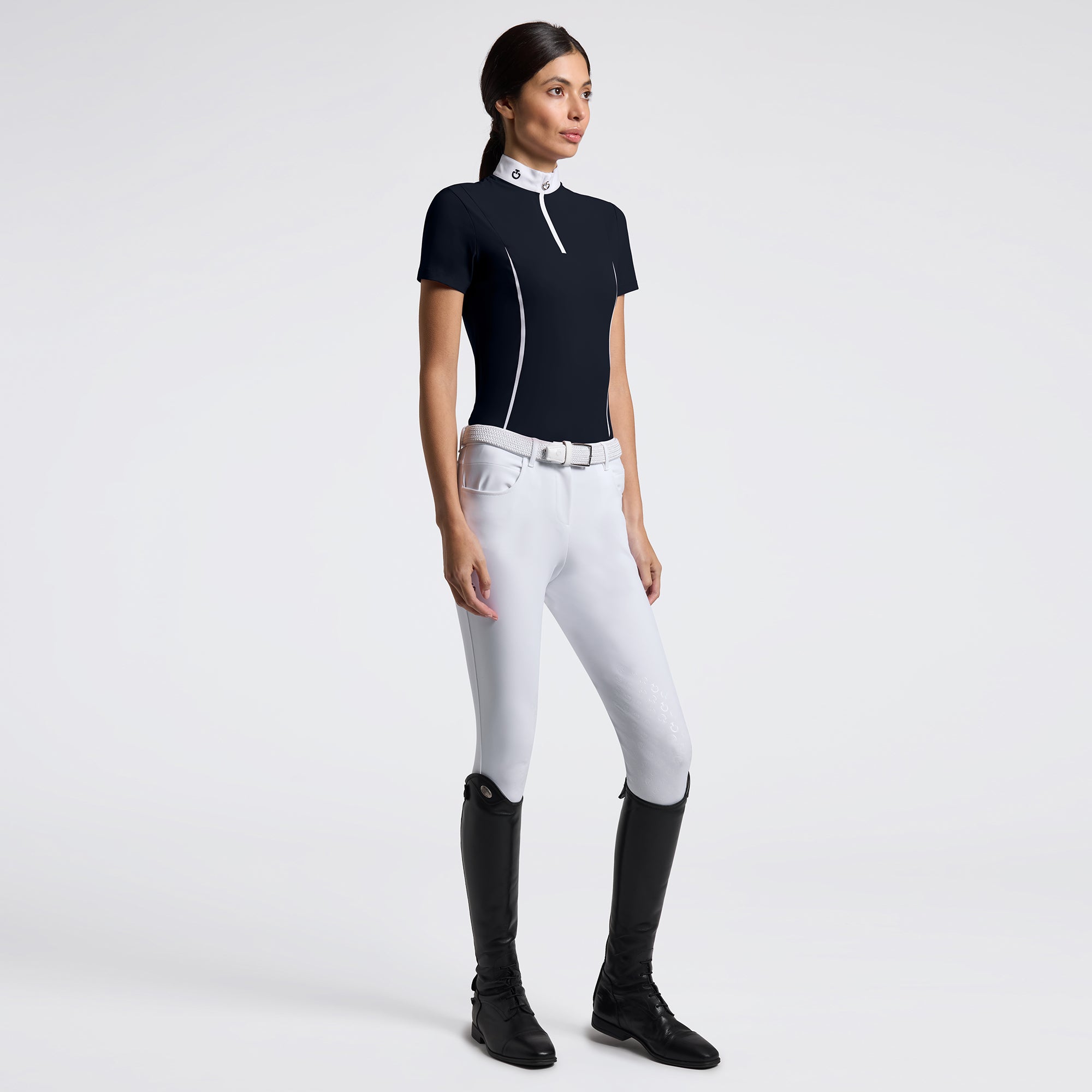 Jersey Mesh Inserts Short Sleeve Show Shirt in Navy