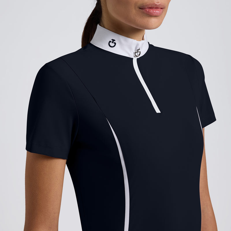 Jersey Mesh Inserts Short Sleeve Show Shirt in Navy