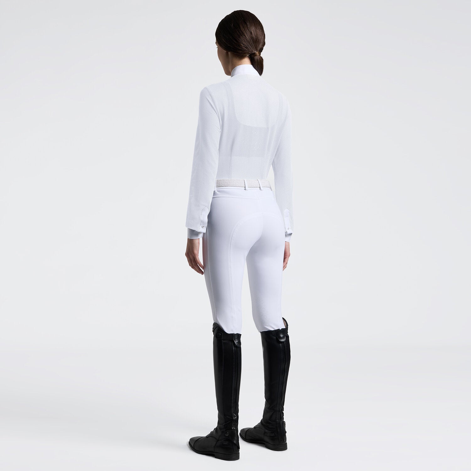 Perforated Long Sleeve Show Shirt in White