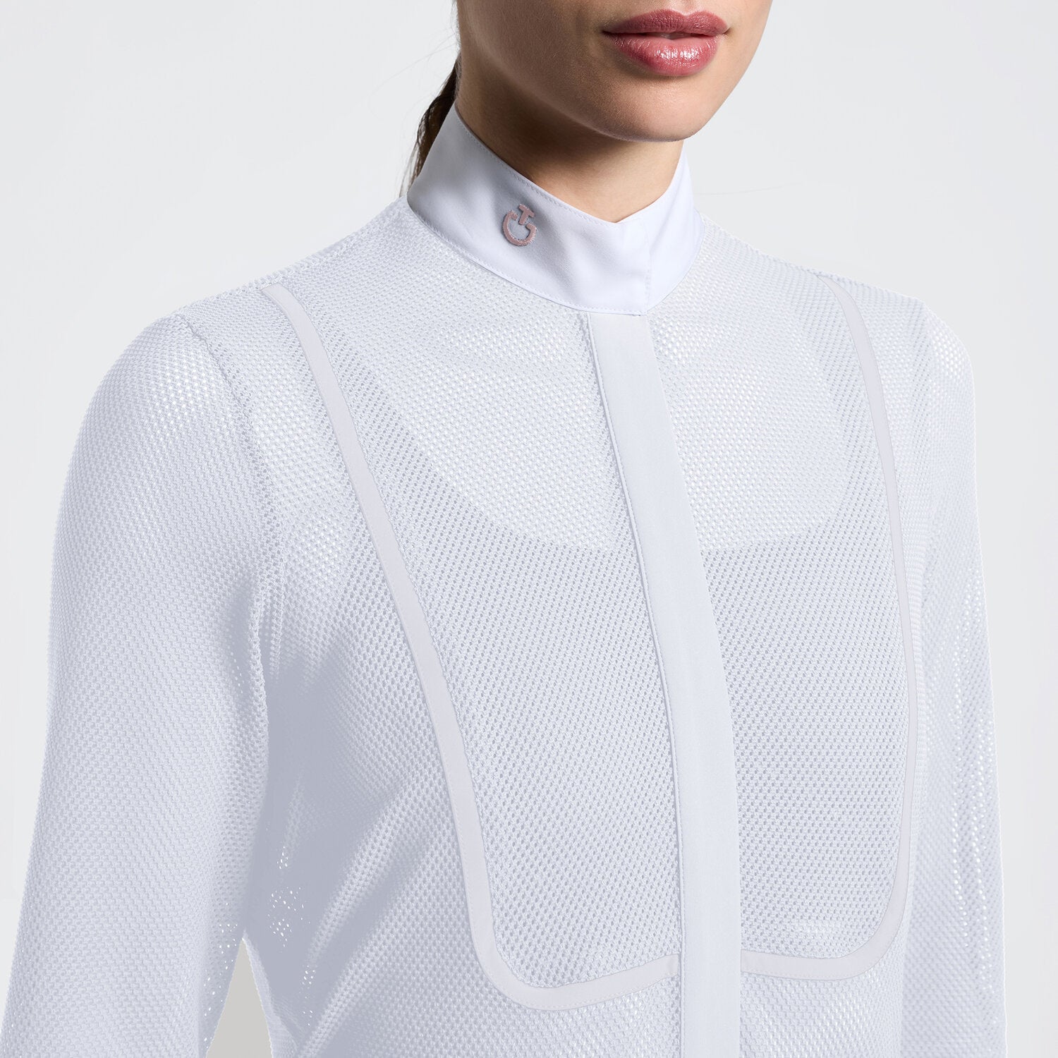 Perforated Long Sleeve Show Shirt in White