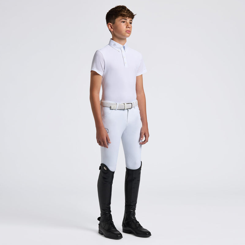 Boy's Perforated Short Sleeve Show Shirt in White