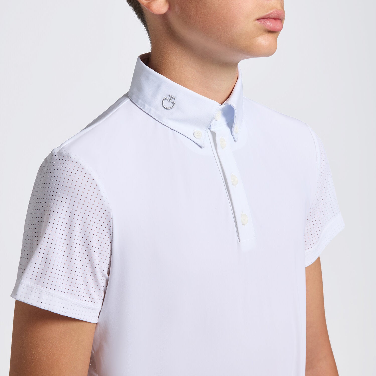 Boy's Perforated Short Sleeve Show Shirt in White