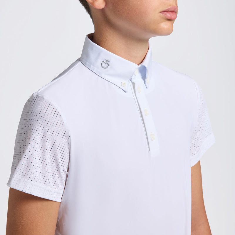 Boy's Perforated Short Sleeve Show Shirt in White