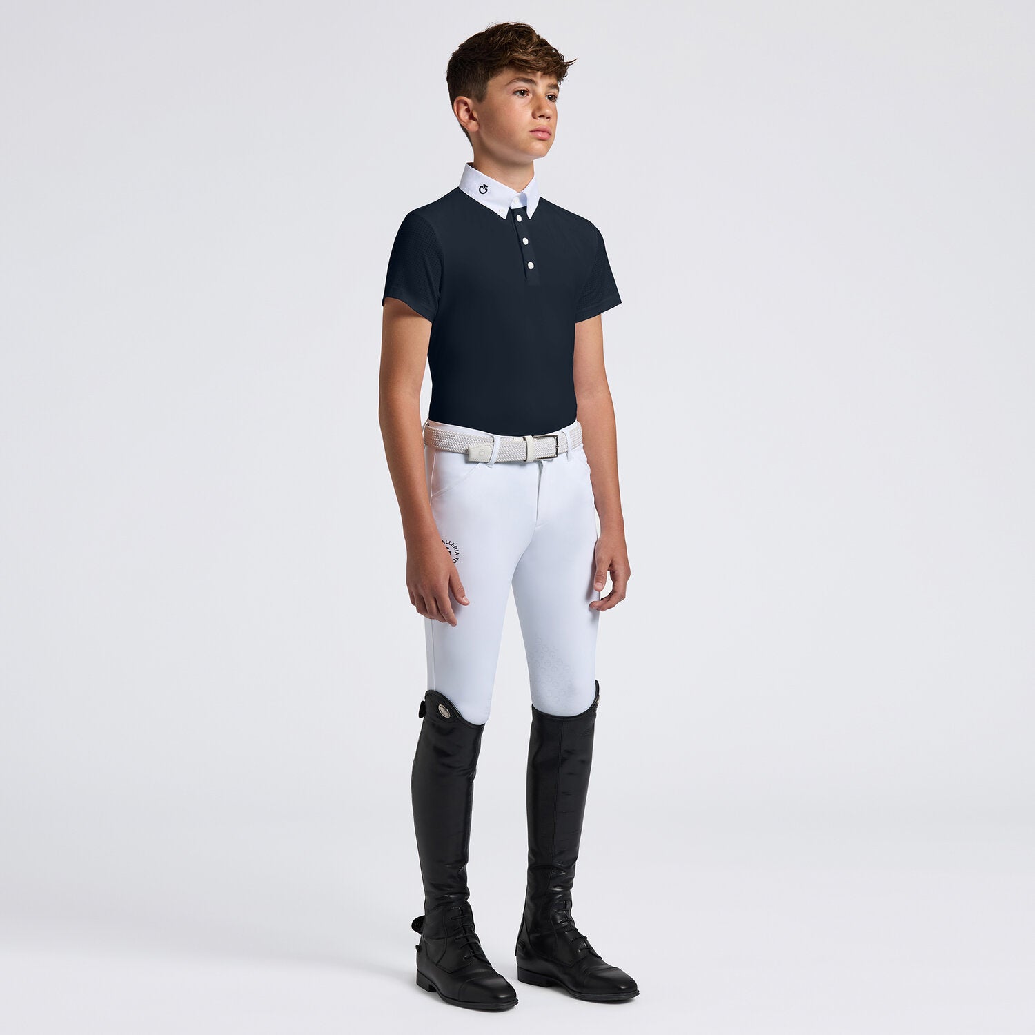 Boy's Perforated Competition Short Sleeve Shirt in Navy