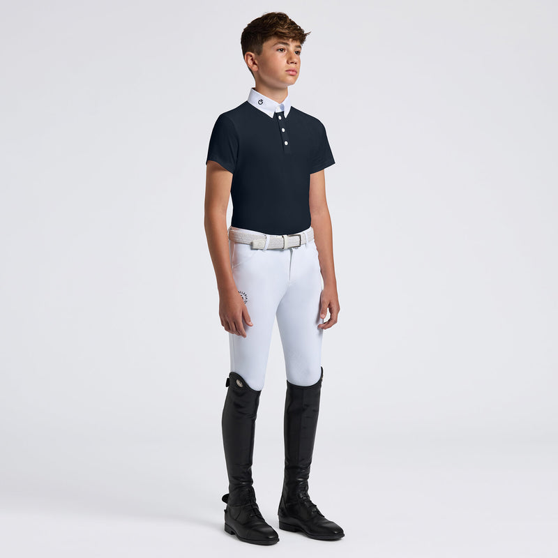 Boy's Perforated Competition Short Sleeve Shirt in Navy