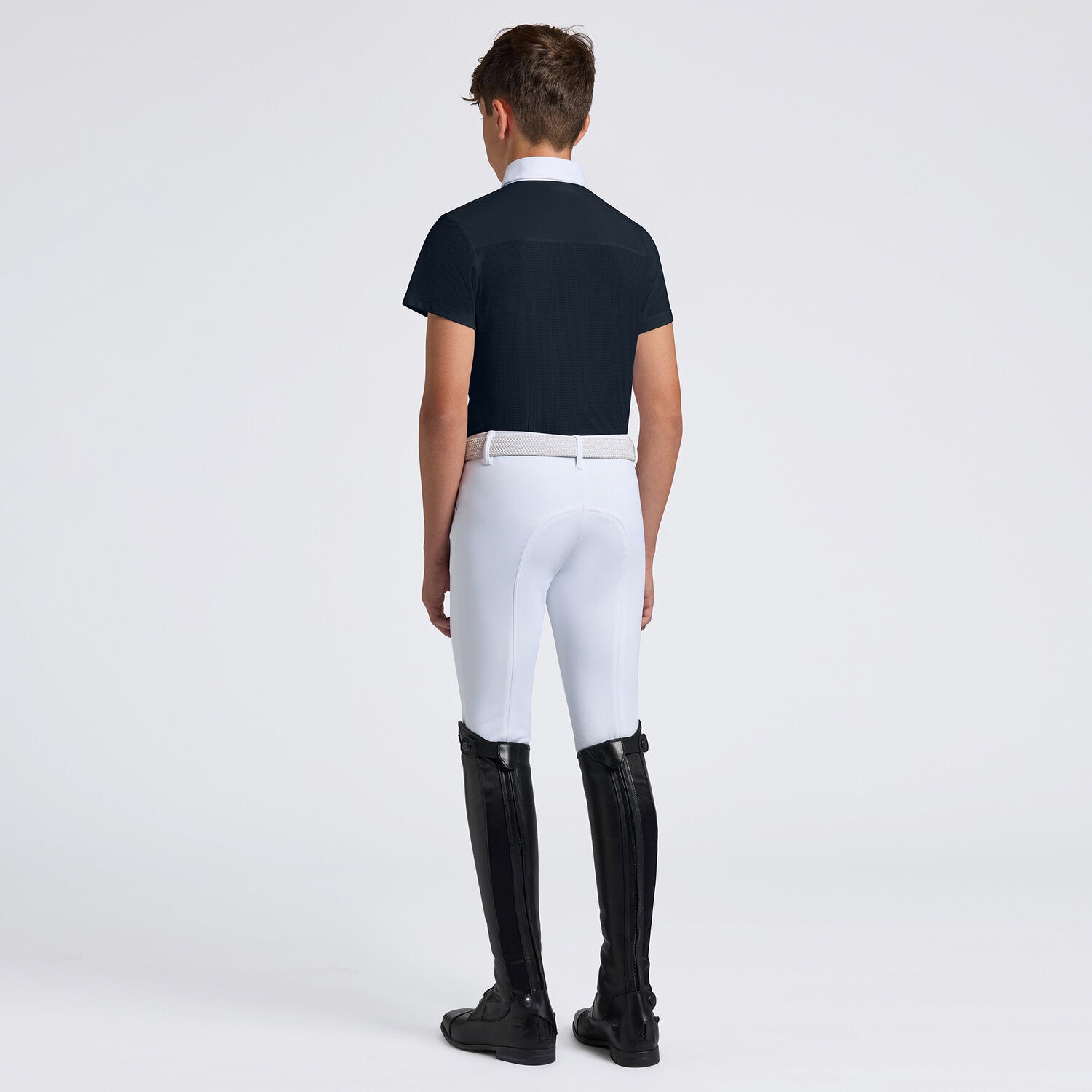 Boy's Perforated Competition Short Sleeve Shirt in Navy