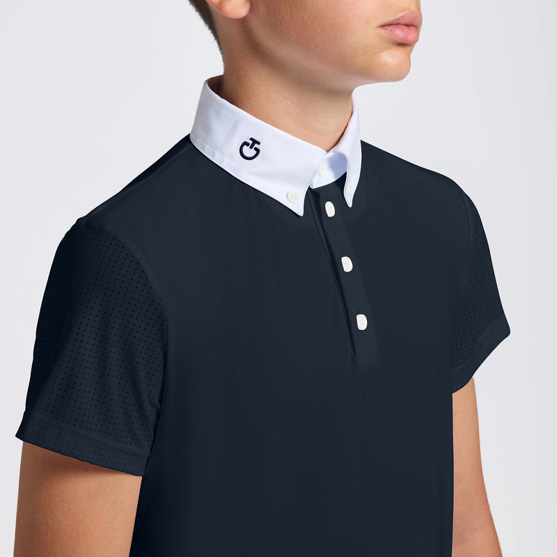 Boy's Perforated Competition Short Sleeve Shirt in Navy