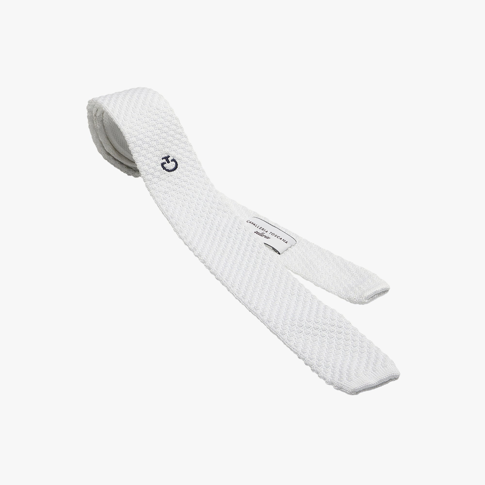 Tricot Tie with Pin in White