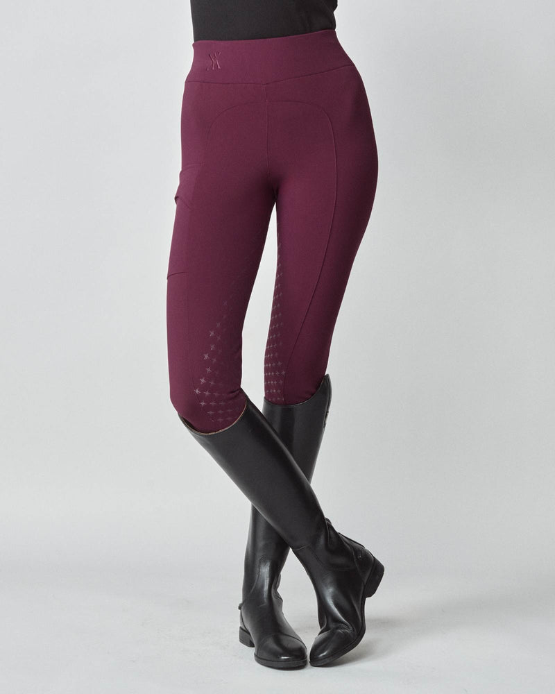 Compression Pull-On Riding Breeches in Burgundy