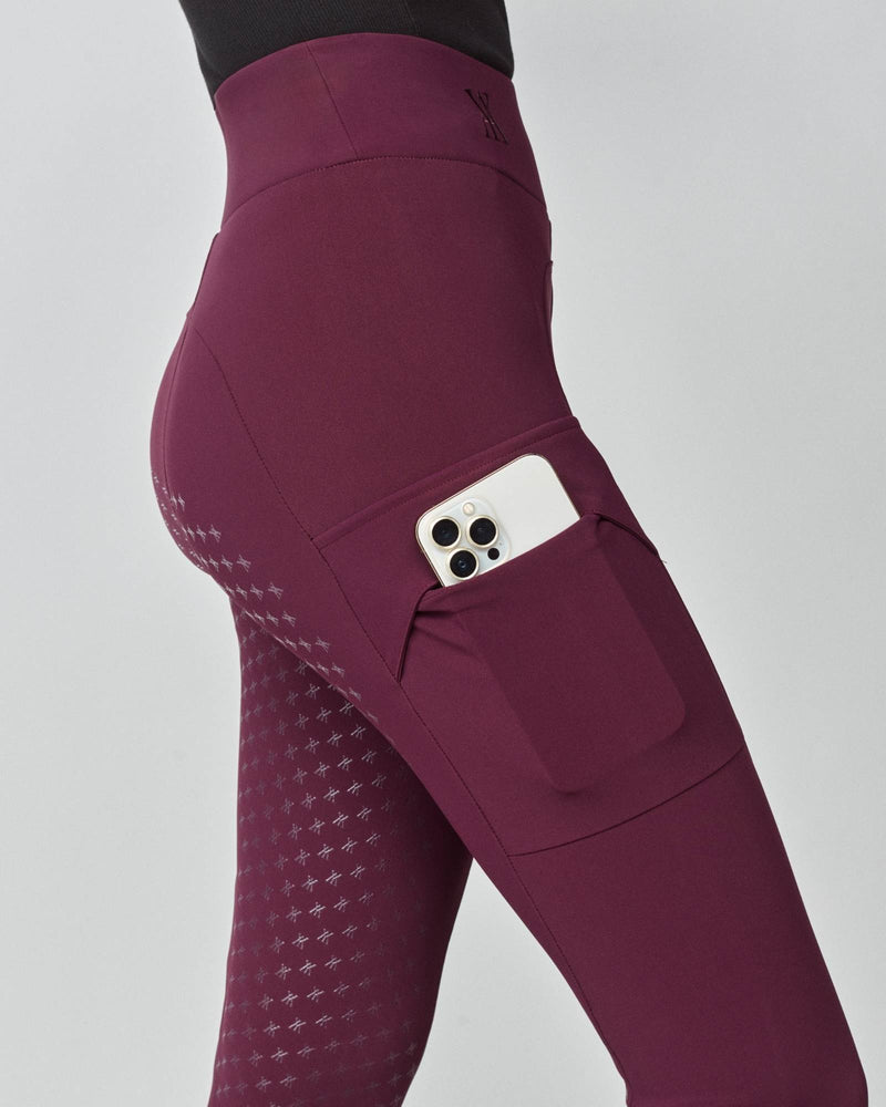 Compression Pull-On Riding Breeches in Burgundy