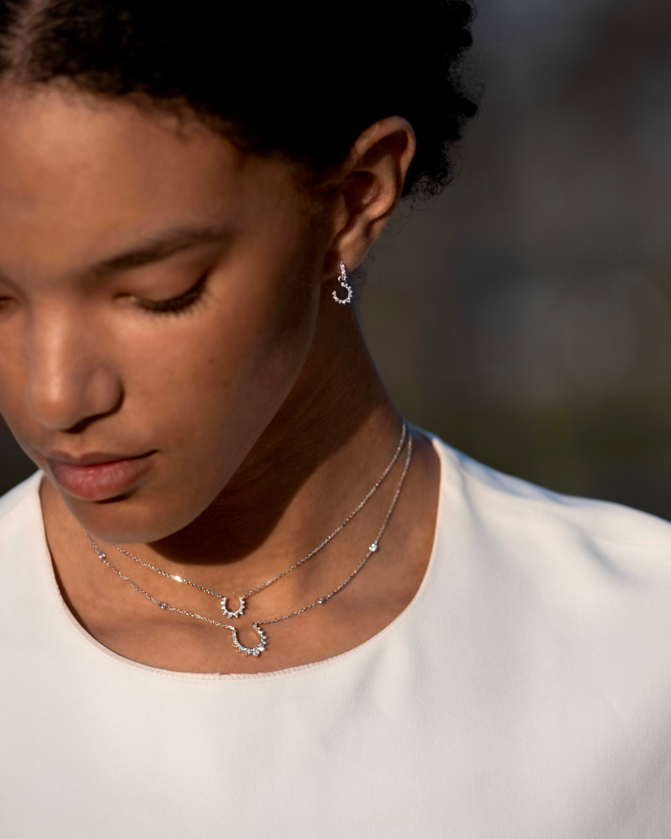Double Confidence Necklace in 18k White Gold with White Diamonds