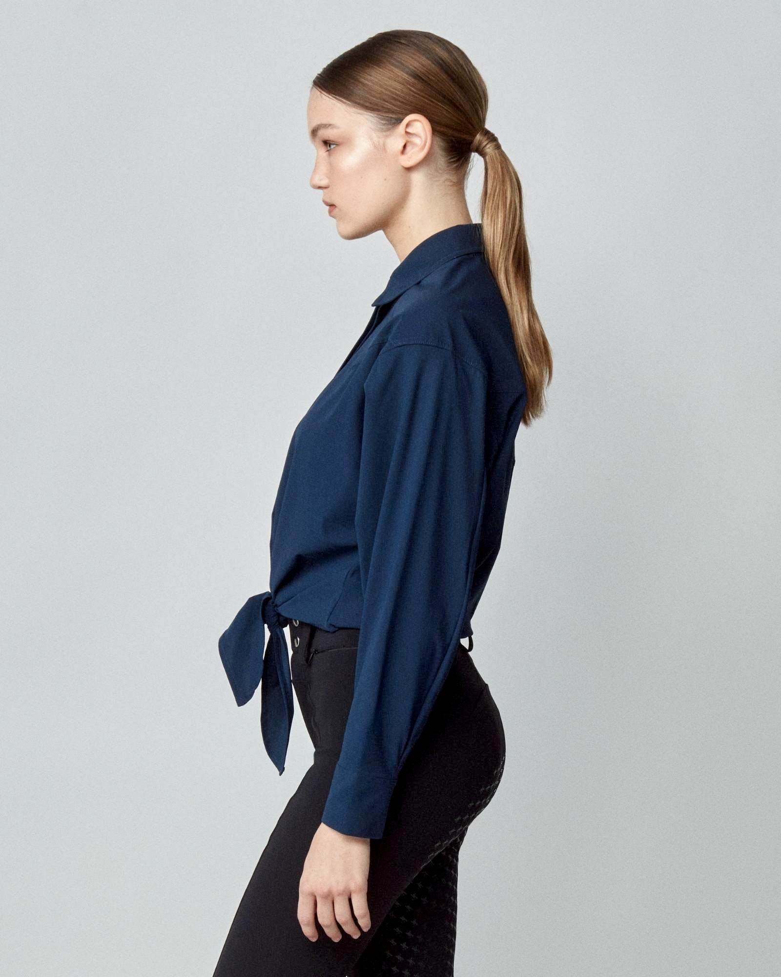 Front Tie Riding Shirt in Navy