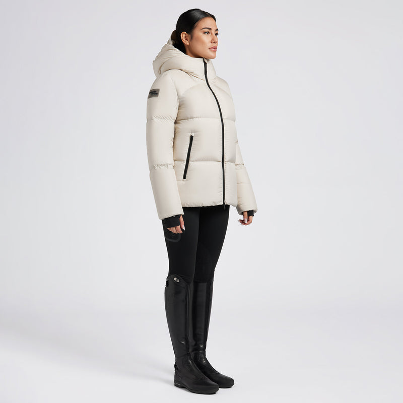 Hooded Goose Down Nylon Parka in Sand