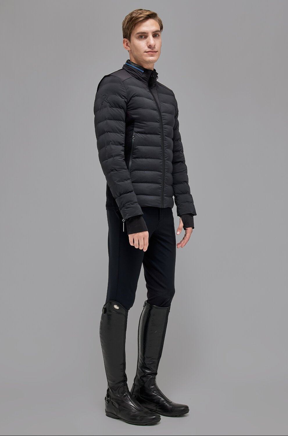 Revolution Hooded Nylon Puffer & Tech Knit Jacket in Black