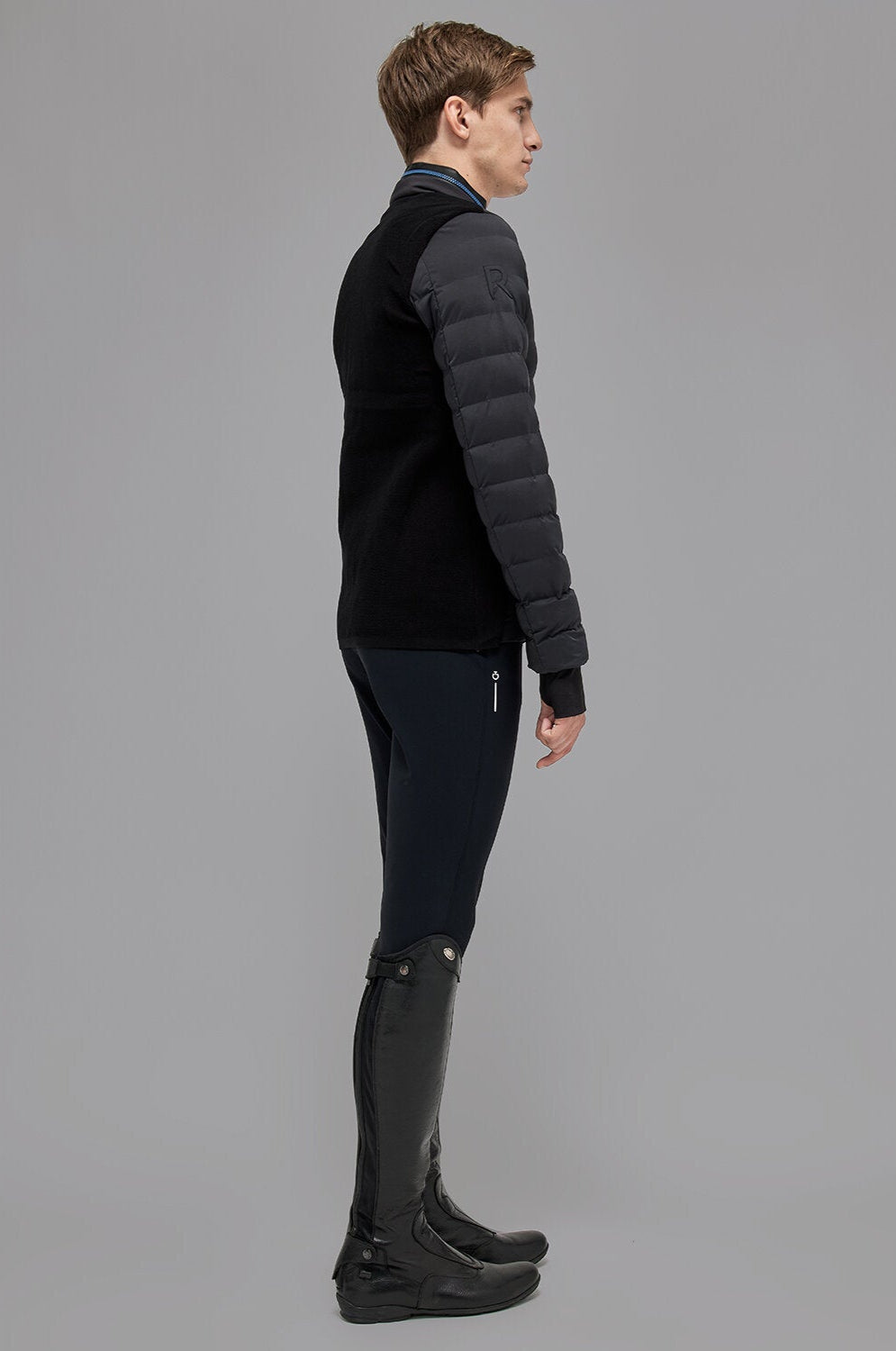 Revolution Hooded Nylon Puffer & Tech Knit Jacket in Black