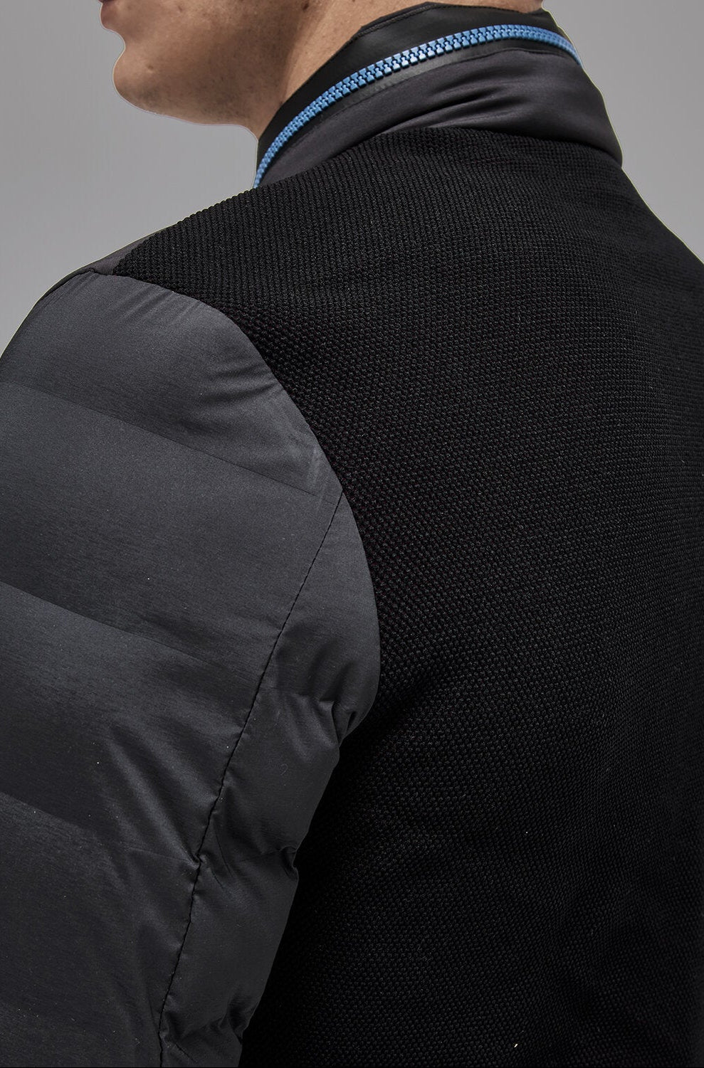 Revolution Hooded Nylon Puffer & Tech Knit Jacket in Black